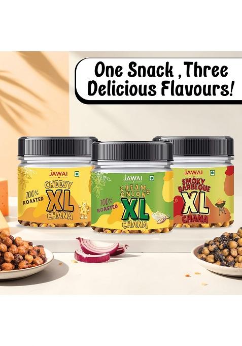 Jawai Xl Roasted Chana | 19G High Protein Super Snack | Roasted Mahabaleshwar Chana | Guilt-Free Snacking | Xl Size Crunchy Healthy Snack | 3 Flavors