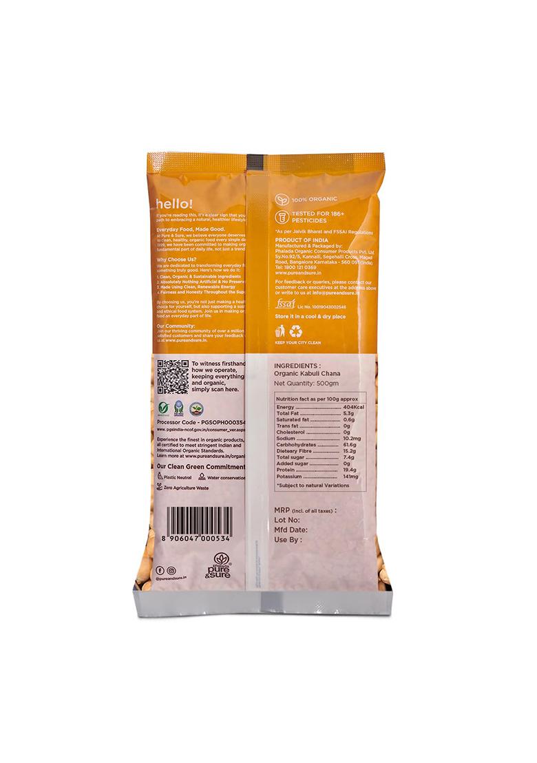 Pure & Sure Organic Kabuli Chana Dal 500Gm | 100% Natural & Unpolished Pulses | Rich In Protein | No Cholesterol No Additives | Chemical Free & Pesticides Free| Steam Sterilized