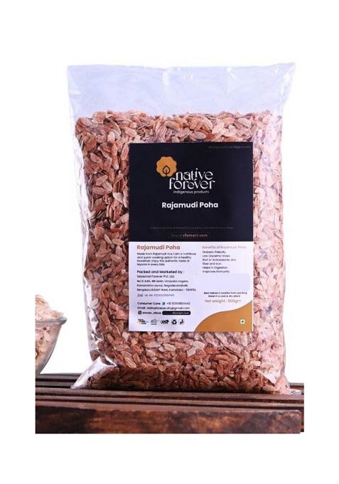 Native Forever Red Poha Thick 1Kg (2X500G) | Rajmudi Red Rice Poha, Avalakki, Flattened Rice, Red Aval, Chivda, Chira, Chiura, Atukulu Or Brown Rice Poha | Natural, Diabetic-Friendly & High-Fibre