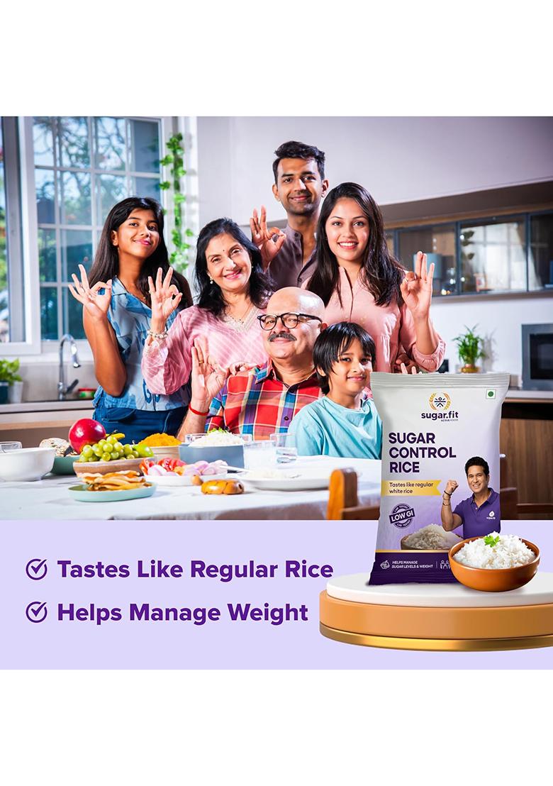 Sugar.Fit Sugar Control Rice – Sona Masoori | Lab-Tested Low Glycemic Whole Grain | 100% Natural, Pesticide-Free | Diabetes-Friendly, Supports Healthy Weight & Blood Sugar – 5 Kg (Pack Of 2)