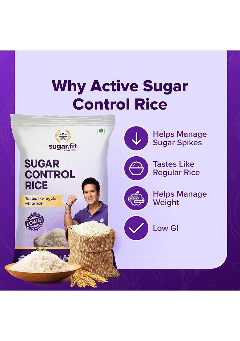 Sugar.Fit Sugar Control Rice – Sona Masoori | Lab-Tested Low Glycemic Whole Grain | 100% Natural, Pesticide-Free | Diabetes-Friendly, Supports Healthy Weight & Blood Sugar – 5 Kg (Pack Of 2)