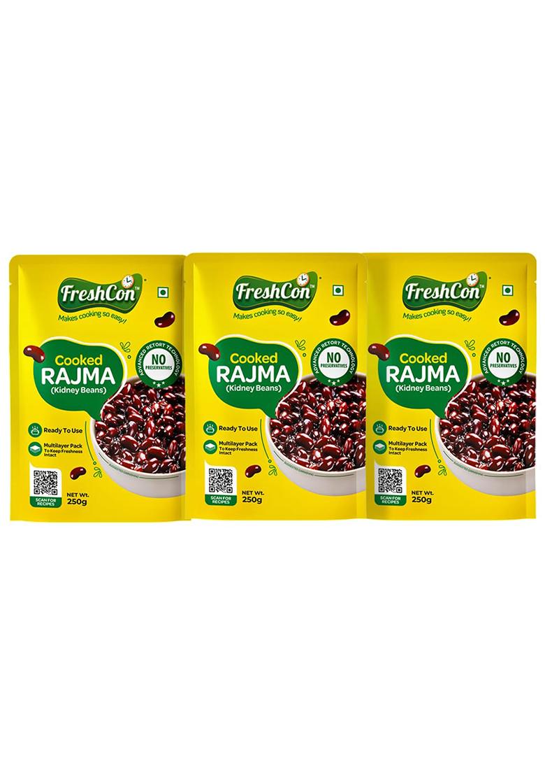 Freshcon Cooked Rajma | Boiled Ready To Eat Rajma | Ideal For Indian Curry & Quick Salads | Nutritious & Healthy Food | Kidney Beans/Pinto Beans 750Gm | 250Gm Each | Pack Of 3