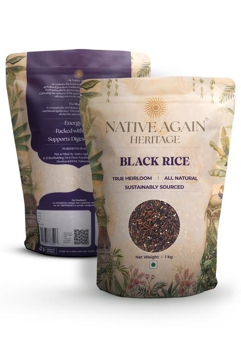 Native Again Black Rice – 1 Kg (Pack Of 1)| Unpolished Rice | Chemical & Pesticide Free | Heirloom Heritage Grain | Rich In Antioxidants & High Fiber | Gluten-Free Superfood For Healthy Meals | Best Organic Ancient Black Rice