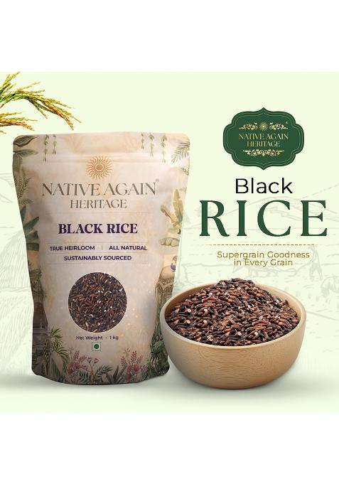 Native Again Black Rice – 1 Kg (Pack Of 1)| Unpolished Rice | Chemical & Pesticide Free | Heirloom Heritage Grain | Rich In Antioxidants & High Fiber | Gluten-Free Superfood For Healthy Meals | Best Organic Ancient Black Rice