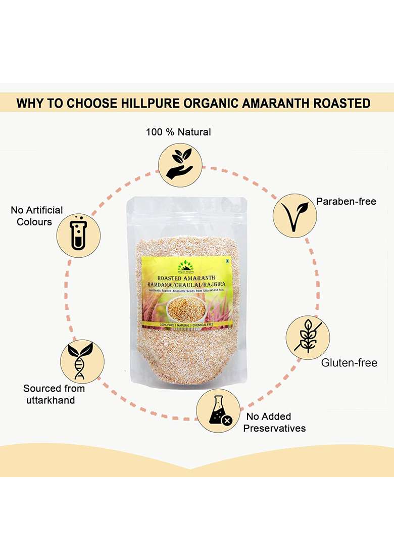 Hillpure Organic Grown By Mother Nature Roasted Amaranth Seeds | Rajgira Seeds | Chaulai | Navratri Food | Home-Style Roasting In Iron Kadai | For Vrat, Laddu, Chikki | Roasted Naurally | 250 Gm… - Indya