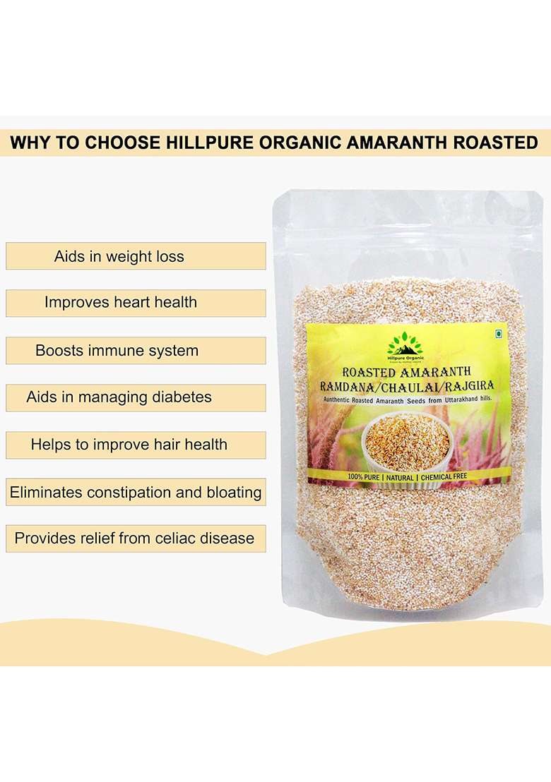 Hillpure Organic Grown By Mother Nature Roasted Amaranth Seeds | Rajgira Seeds | Chaulai | Navratri Food | Home-Style Roasting In Iron Kadai | For Vrat, Laddu, Chikki | Roasted Naurally | 250 Gm… - Indya