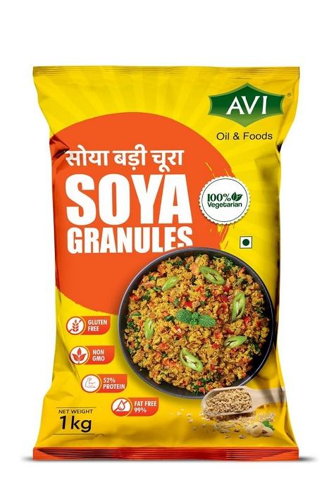 Avi Oils & Foods High-Protein Soya Granules | 100% Vegetarian Plant-Based Protein | Gluten Free Soya Mince-Granules Rich In Fiber & Nutrients | Ideal For Curry, Snacks & Salads | (1 Kg Pouch)