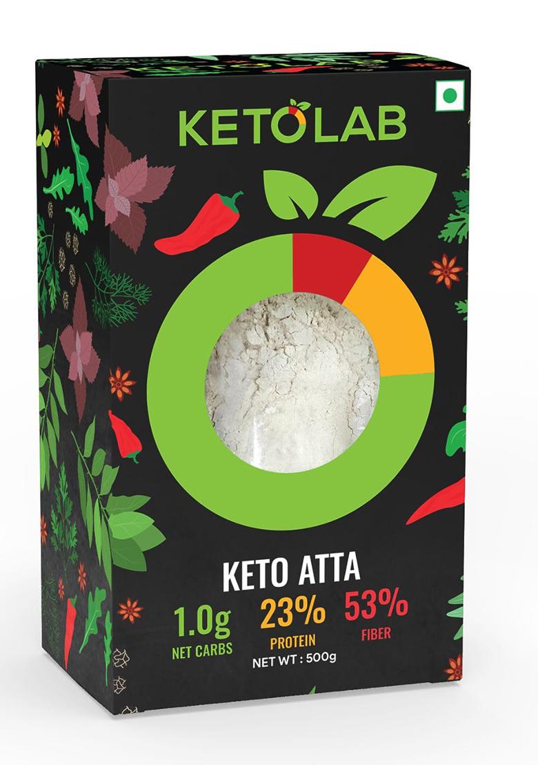 Ketolab Keto Aata Flour, 500 Gms (Pack Of 4), 1G Net Carb & 23% High Protein/Soft Roti, Identical To Wheat Flour, Low Carb, Pre-Biotic High Fibre, Low Gi, Keto Diet, Weight Loss, Diabetic Friendly