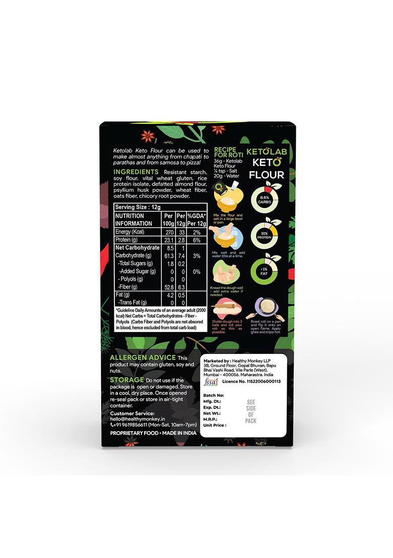 Ketolab Keto Aata Flour, 500 Gms (Pack Of 4), 1G Net Carb & 23% High Protein/Soft Roti, Identical To Wheat Flour, Low Carb, Pre-Biotic High Fibre, Low Gi, Keto Diet, Weight Loss, Diabetic Friendly