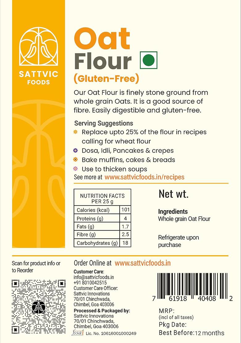 Sattvic Foods Oat Flour/Atta (1.5 Kg) | Stone Ground From Whole Grain Oats, Gluten-Free, Low Gi Superfood, High In Protein & Fibre | Use In Baking, Rotis, Chilla And Flour Blends