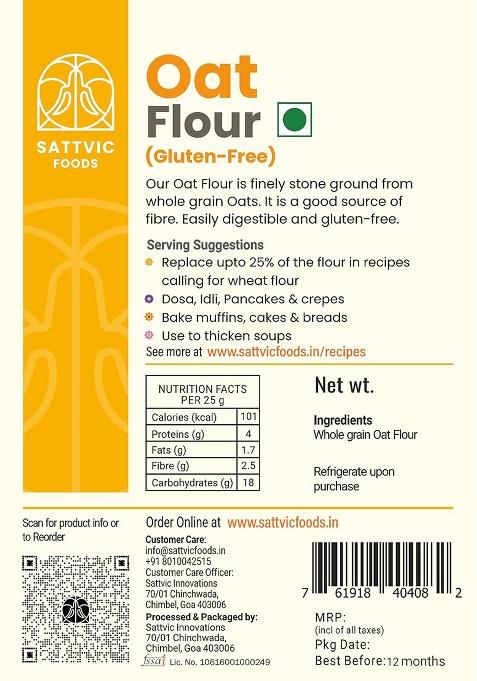Sattvic Foods Oat Flour/Atta (1.5 Kg) | Stone Ground From Whole Grain Oats, Gluten-Free, Low Gi Superfood, High In Protein & Fibre | Use In Baking, Rotis, Chilla And Flour Blends