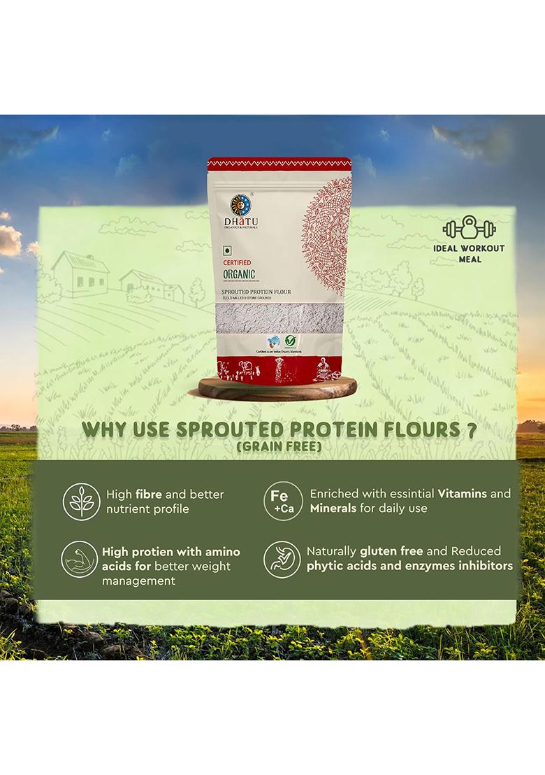 Dhatu Organics Sprouted Chickpea Flour 500G | Sprouted Chana Atta | 20+ Grms Protein Per 100G | Daily Use | High Fiber