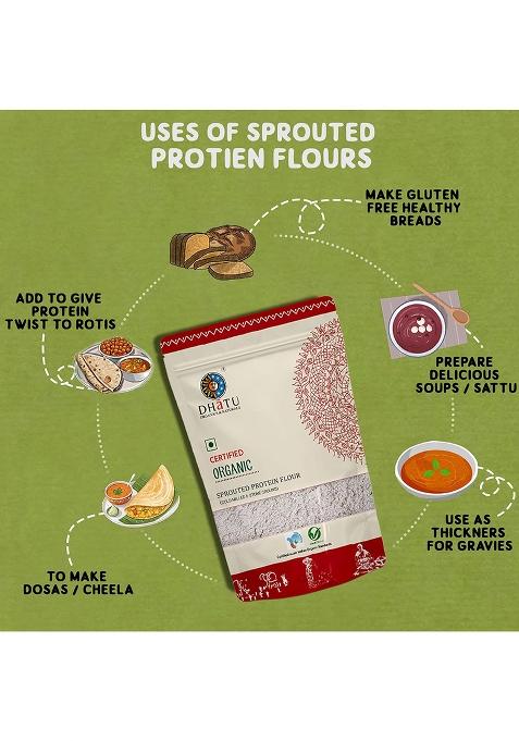 Dhatu Organics Sprouted Chickpea Flour 500G | Sprouted Chana Atta | 20+ Grms Protein Per 100G | Daily Use | High Fiber