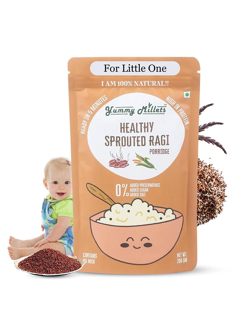 Yummy Millets Healthy Sprouted Ragi Porridge For Babies, Gluten-Free & Natural, No Sugar, High-Protein, Daliya For Toddlers & Kids, Sprouted Ragi Porridge Healthy Breakfast (200G Pack)