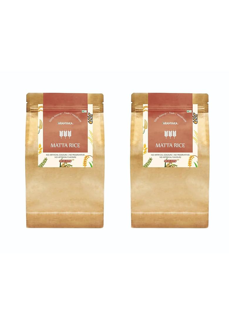 Aranyaka Kerala Matta Rice | 5Kg | Low Glycemic Index | Diabetic-Friendly | Unpolished & Parboiled Medium-Grain Rose Matta Rice (Palakkadan Matta) | (2.5Kg X 2)