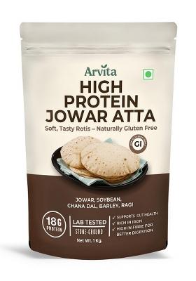 Arvita High Protein Jowar Atta | Gluten-Free Sorghum Flour | 18G Protein Per 100G | Naturally Low Gi | High Fibre & Better Digestion | Ideal For Total Family Nutrition | No Isolates, 100% Natural & Chakki-Grounded | 1Kg Jowari Multigrain Atta Pack