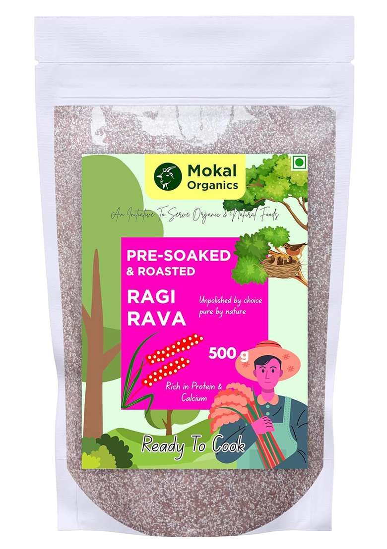 Mokal Organics Ragi Rava (Pre-Soaked & Roasted) 500G | Ragi Dalia | Nachni Idli Rava | 100% Natural, Gluten Free | Rich In Protein & Dietary Fiber - Indya