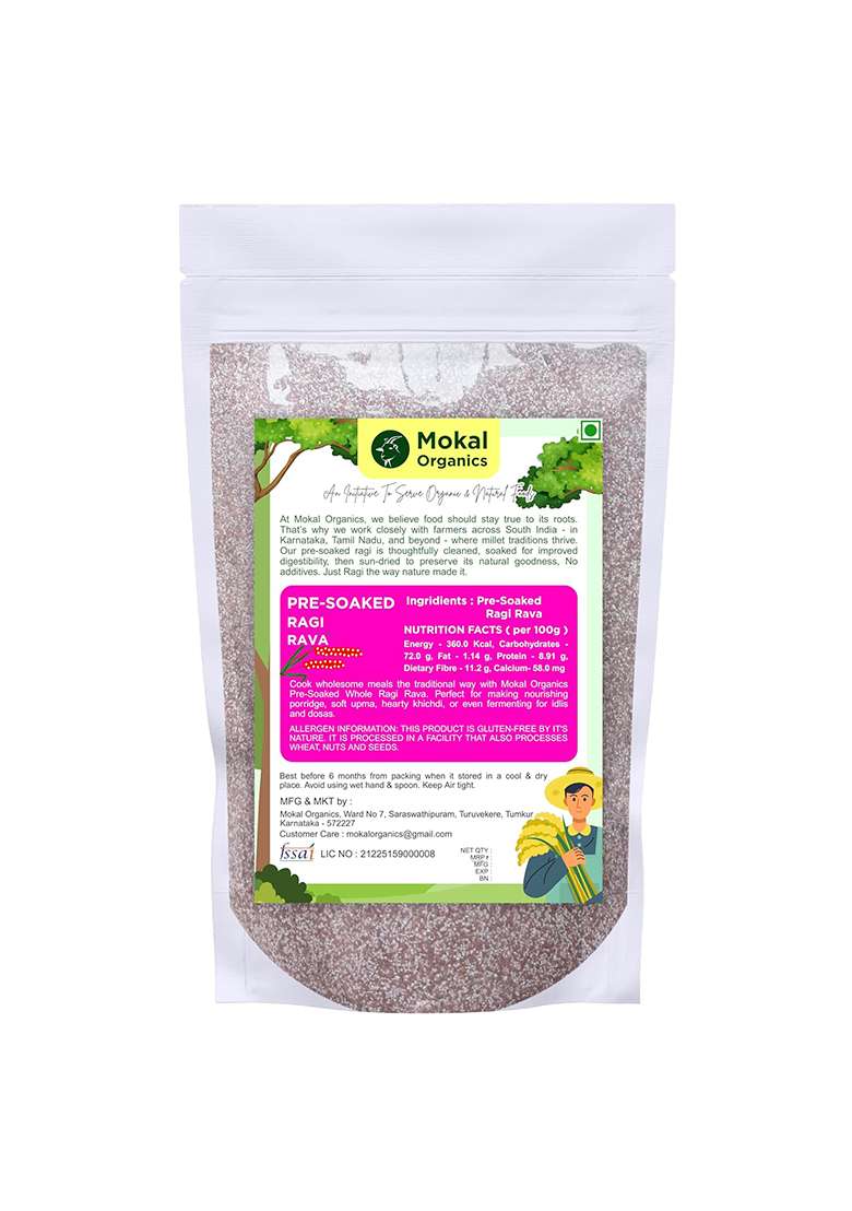 Mokal Organics Ragi Rava (Pre-Soaked & Roasted) 500G | Ragi Dalia | Nachni Idli Rava | 100% Natural, Gluten Free | Rich In Protein & Dietary Fiber - Indya