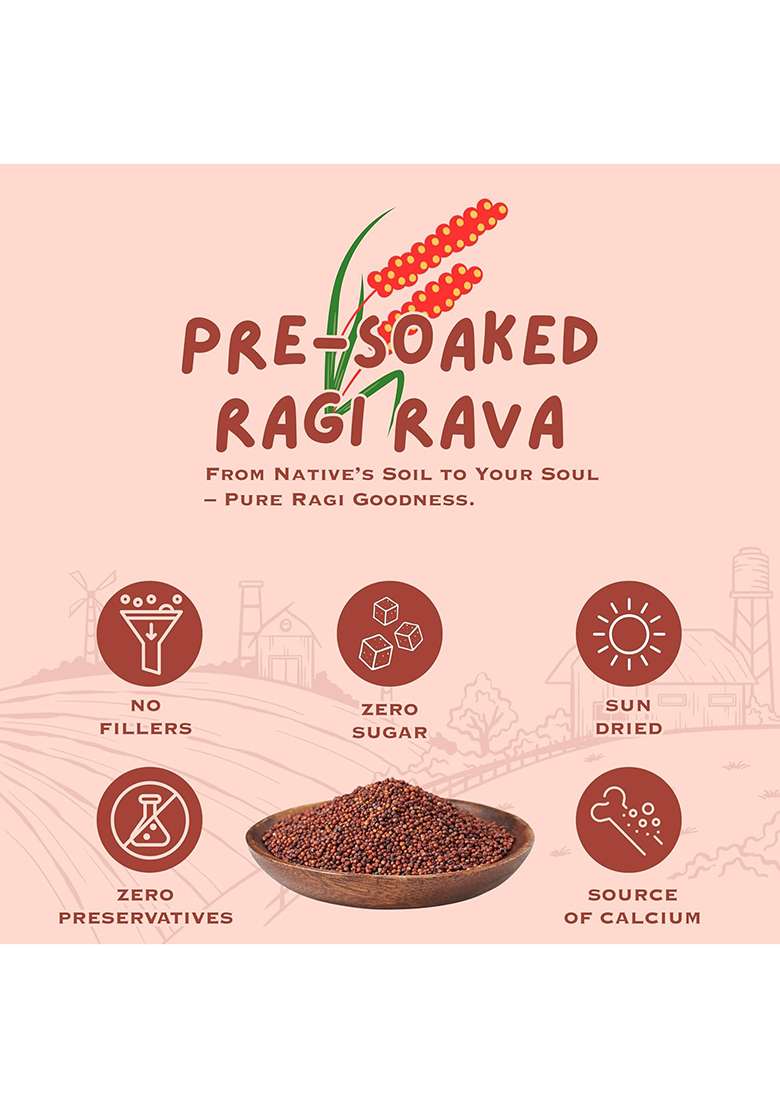 Mokal Organics Ragi Rava (Pre-Soaked & Roasted) 500G | Ragi Dalia | Nachni Idli Rava | 100% Natural, Gluten Free | Rich In Protein & Dietary Fiber - Indya