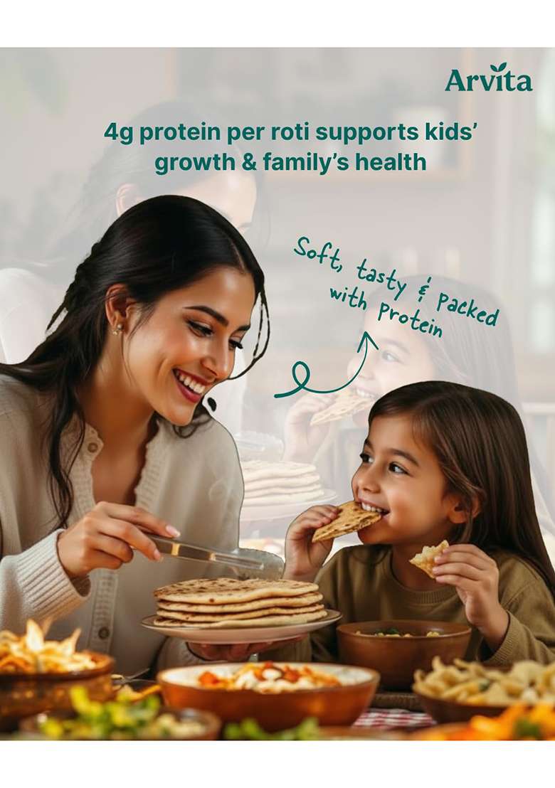 Arvita High Protein Whole Wheat Multigrain Atta | 2X More Protein Than Regular Atta | Helps Muscle Strength & Energy | 100% Natural Grains | Blend Of 5 Supergrains Whole Wheat, Soybean, Chana-Dal, Ragi & Barley | 1Kg Pack | Third Party Lab Tested - Indya