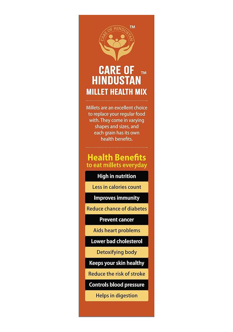 Care Of Hindustan Millet Health Mix, All Natural Millets, And Multi Grains, And Ayurvedic Herbs, Spices, Nuts. 100% Organic And Natural, High Proteins, High Vitamins, High Fibre. Pack Of 1Kg