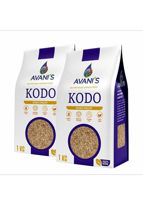 Avani'S Kodo Millet Unpolished 1Kg Each (Pack Of 2) | Kodri Naturals | Grains Kodra/Varagu/Arikelu/Hark Native Low Gi Millet Rice, High Protein & 100% More Fibre Than Rice