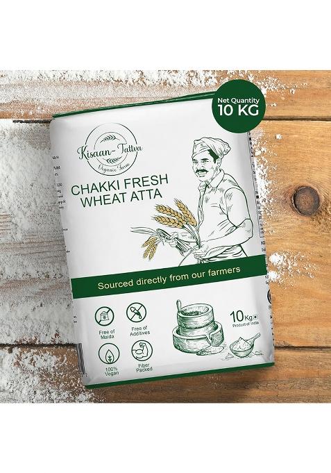 Kisaan Tattva Chakki Fresh Sharbati Wheat Atta 10Kg | Whole Wheat With Bran| Freshly Stone-Ground | No Maida |No Preservatives | Organic Soft Roti
