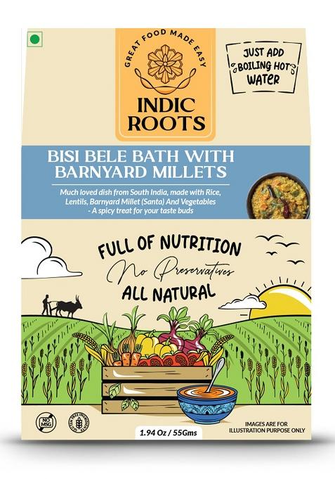 Organic Roots Bisi Bele Bath With Barnyard Millets, Instant Food, Healthy Food, Ready To Eat Full Meal, No Msg, No Preservatives, 55 Gm (Pack Of 1)