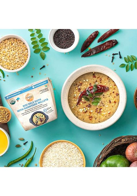 Organic Roots Bisi Bele Bath With Barnyard Millets, Instant Food, Healthy Food, Ready To Eat Full Meal, No Msg, No Preservatives, 55 Gm (Pack Of 1)