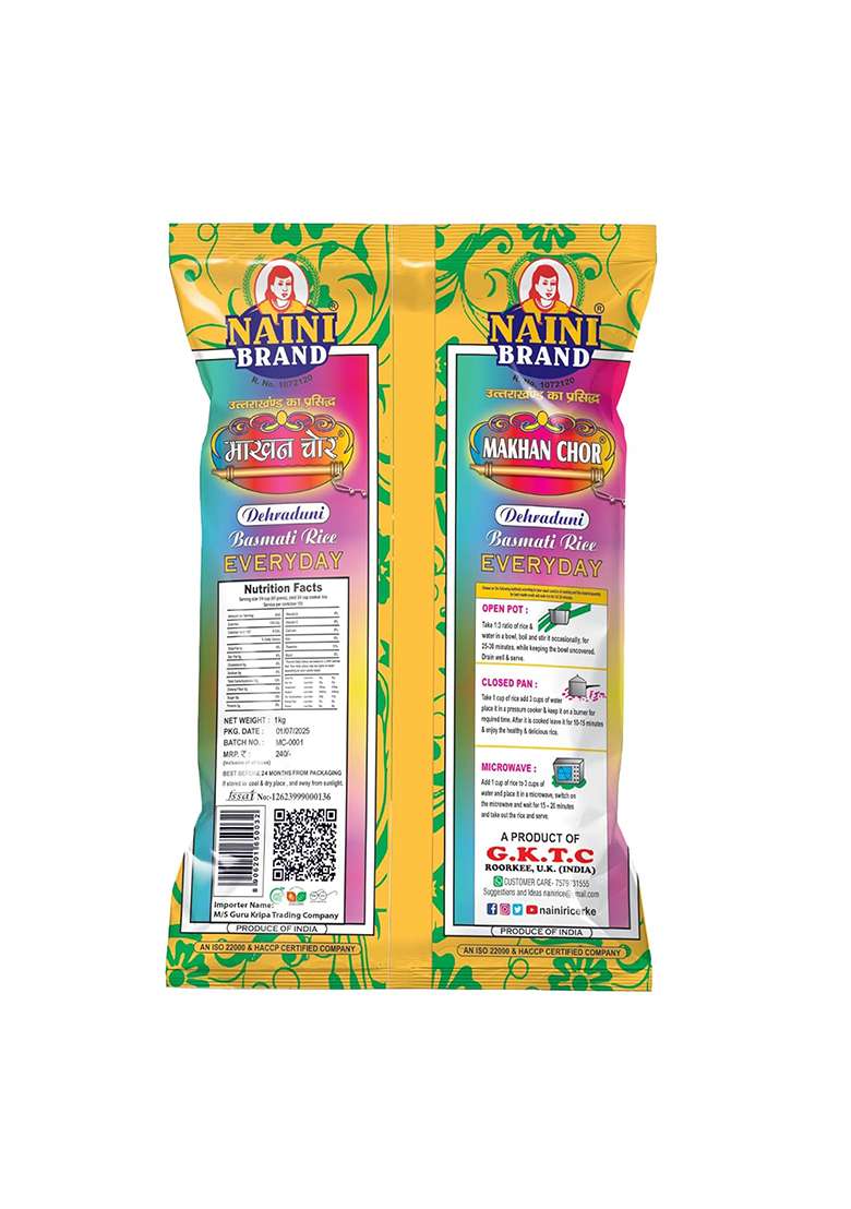 Naini Brand Makhan Chor Dehraduni Basmati Rice Everyday 1Kg | Premium Basmati Rice For Everyday Consumption - Indya