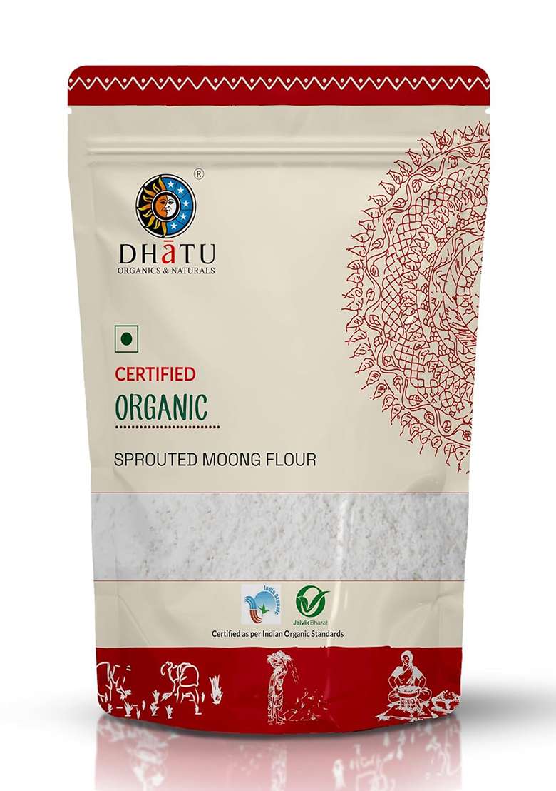 Dhatu Organics Sprouted Moong Flour 250G | Ready To Mix For Dosa/Chilla | 100% Cold Milled Using German Technology | Low G-I | Gluten-Free | 22G Protein Per 100G* - Indya