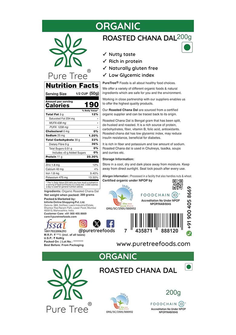 Pure Tree Certified Organic Rosted Chana Dal | 200 G | Roasted Bengal Gram Split | Bhuna Chana Dal | Putnalu Pappu | Futana Dal | Organic Daria Roasted Pottukadalai