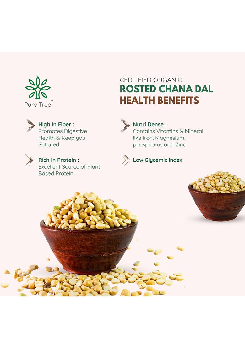 Pure Tree Certified Organic Rosted Chana Dal | 200 G | Roasted Bengal Gram Split | Bhuna Chana Dal | Putnalu Pappu | Futana Dal | Organic Daria Roasted Pottukadalai