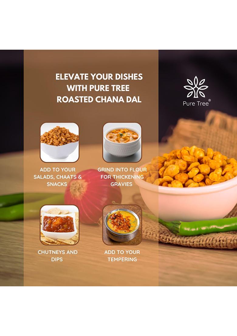 Pure Tree Certified Organic Rosted Chana Dal | 200 G | Roasted Bengal Gram Split | Bhuna Chana Dal | Putnalu Pappu | Futana Dal | Organic Daria Roasted Pottukadalai