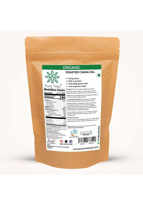 Pure Tree Certified Organic Rosted Chana Dal | 200 G | Roasted Bengal Gram Split | Bhuna Chana Dal | Putnalu Pappu | Futana Dal | Organic Daria Roasted Pottukadalai