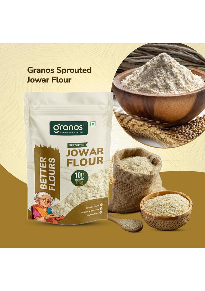 Granos Sprouted Jowar Flour 900G, Sorghum / Jowar Atta Pouch, High In Protein & Fiber, Gluten Free, Ideal For Rotis, Dosa, Baking, Help In Weight Loss, Diabetics, Gut Health, 100% Whole Grain (Pack Of 1)