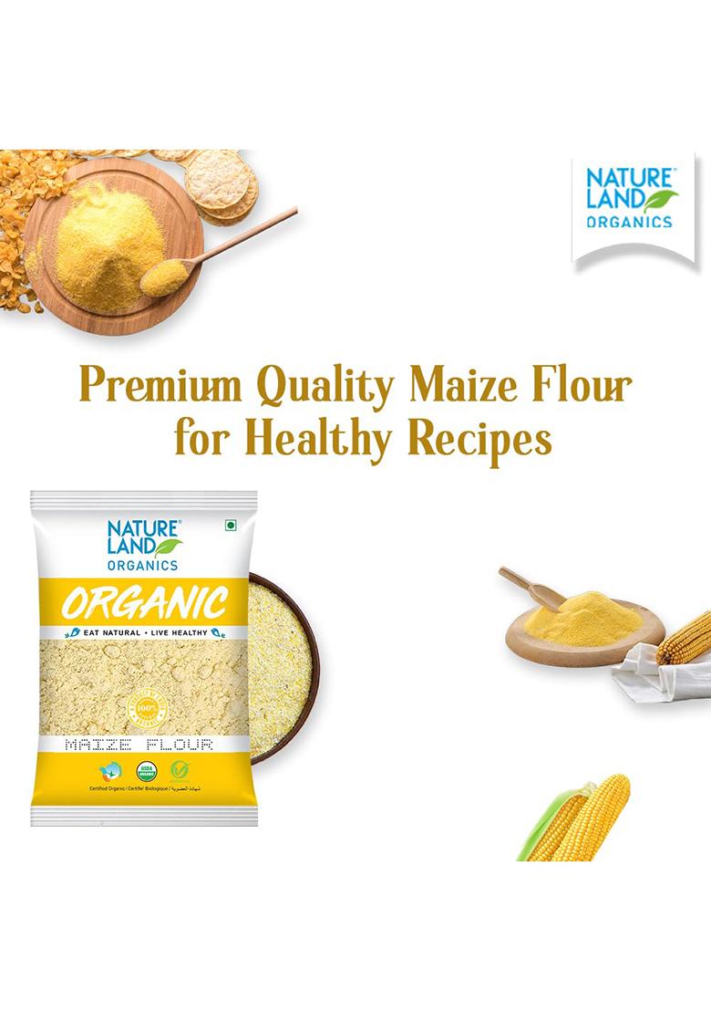 Natureland Organics Maize Flour (Makki Atta, Corn Flour) 500 Gm (Pack Of 5)