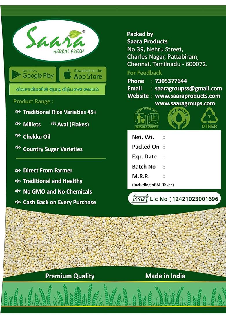 Saara Herbal Fresh Original Foxtail Millet 1Kg | Unpolished | Thinai Rice | Thinai Arisi | Siruthaniyam Millets
