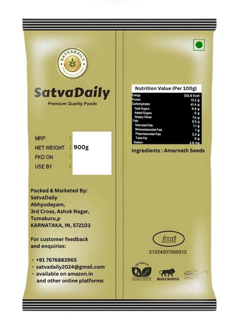 Satvadaily Whole Amaranth 900G | Rajgira Sabut For Fasting | Ramdana Seeds | Gluten Free & Vegan Rajgeera Seed | High In Fibre And Protein | Amarnath Seeds Cholai Dana | Rajgira Seed | Ancient Grain Superfood