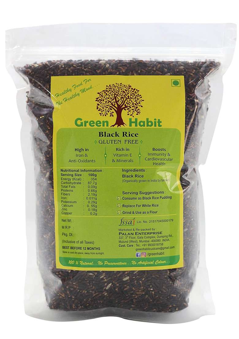 Green Habit Wild Black Rice A.K.A Forbidden Rice (500 Gram Pack) - Indya