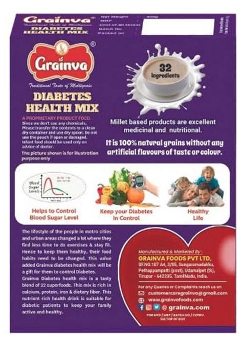 Grainva Diabetes Friendly Health Mix | Multigrain Instant Porridge Mix | Nutritional Drink And Sprouted Millet Mix For Healthy Life | 400Gm Pack (1)