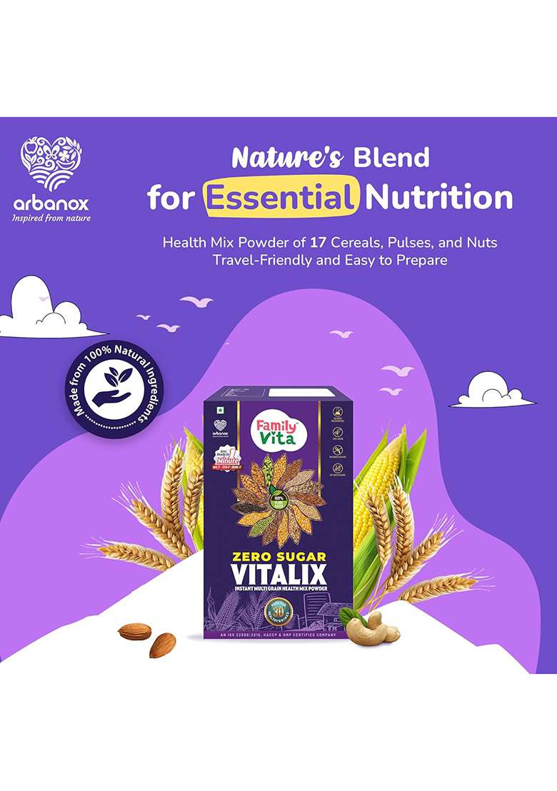 Arbanox Family Vita Vitalix Instant Multi Grain Health Mix Powder|17 Powerful Wellness Ingredients| Trusted By Millions|100% Natural| No Preservatives Or Added Sugar| Convenient & Nutritious| 300Gm - Indya