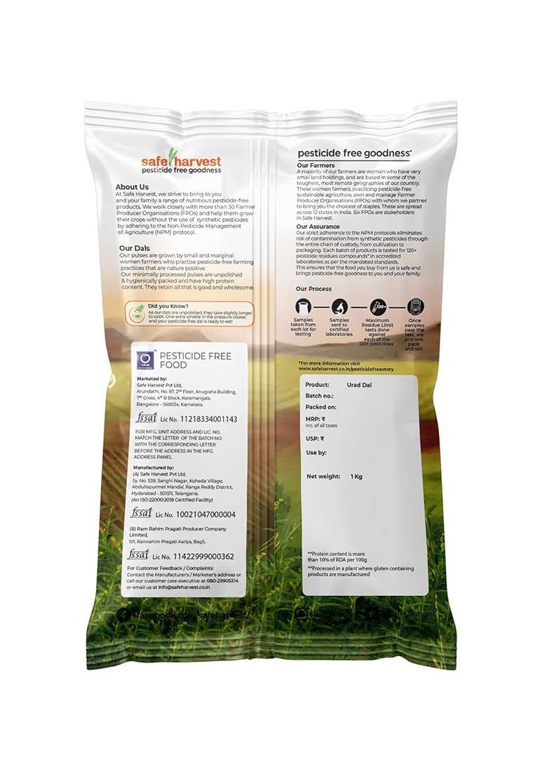 Safe Harvest Pesticide-Free Unpolished Urad Dal | Pure & Natural - 1Kg - Indya