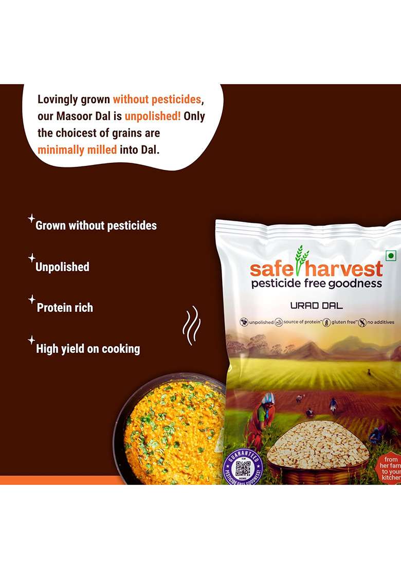 Safe Harvest Pesticide-Free Unpolished Urad Dal | Pure & Natural - 1Kg - Indya