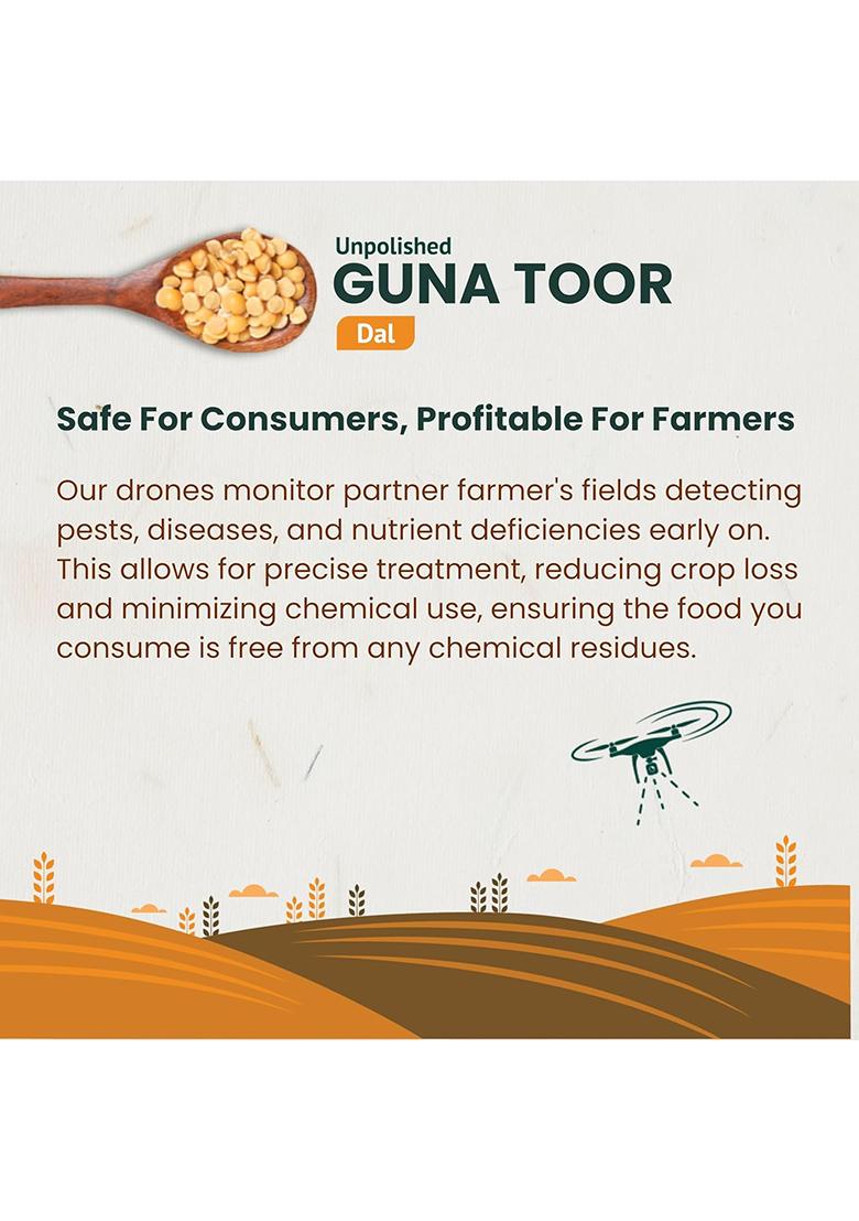 Bharatrohan Guna Toor Dal | Unpolished Pigeon Pea | Chemical Residue Free | Drone Monitored | 500G Pack