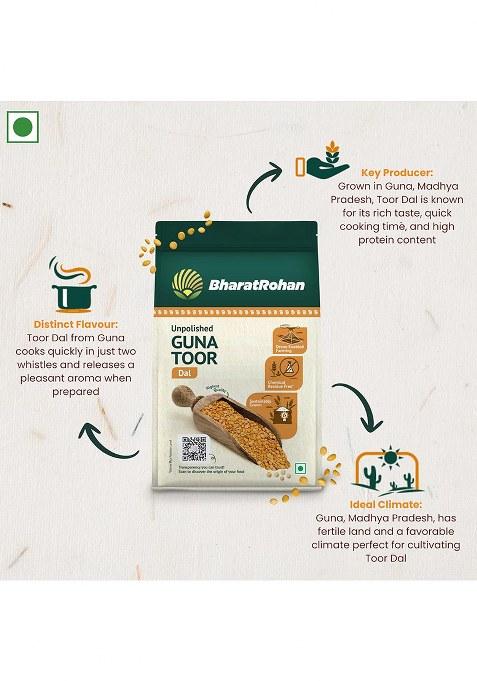 Bharatrohan Guna Toor Dal | Unpolished Pigeon Pea | Chemical Residue Free | Drone Monitored | 500G Pack