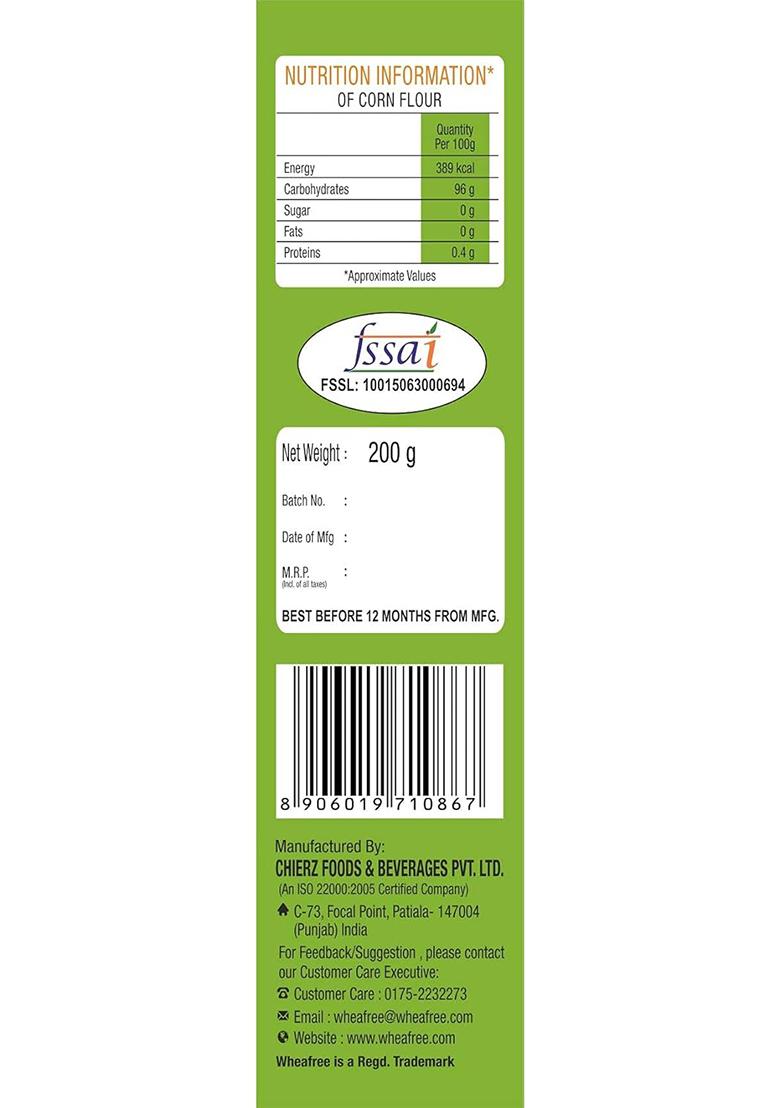 Wheafree Gluten Free Corn Flour Pack Of 3 X 200 Grams | Perfect Thickening Agent | Rich In Carbohydrates | 100% Natural And Vegetarian