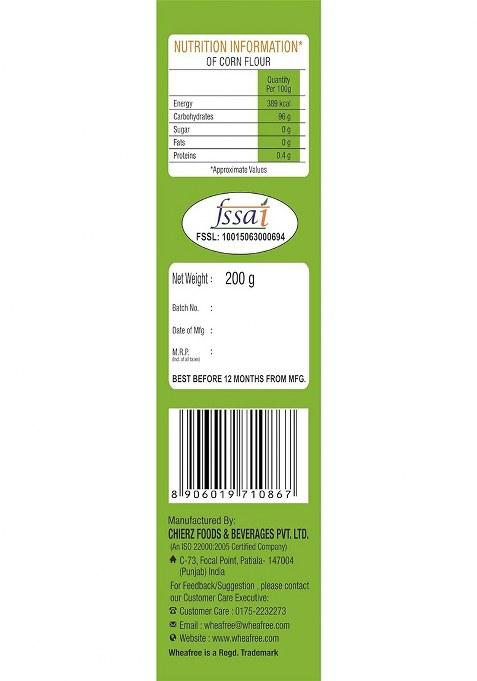 Wheafree Gluten Free Corn Flour Pack Of 3 X 200 Grams | Perfect Thickening Agent | Rich In Carbohydrates | 100% Natural And Vegetarian