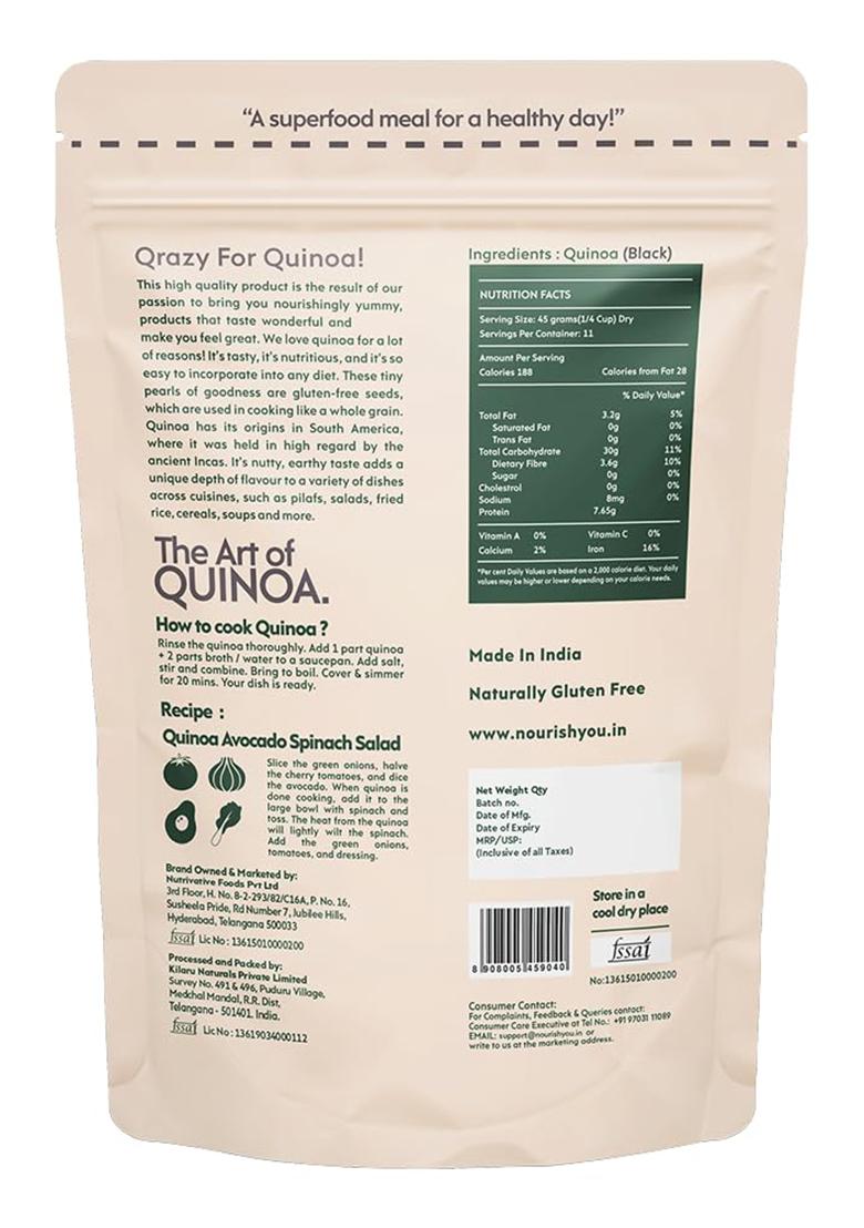 Nourish You Whole Grain Black Quinoa 500 Gm | Dietary Grains | Gluten Free | Superfood | Rich In Protein And Fiber| Healthy Breakfast Cereal | Pack Of 1