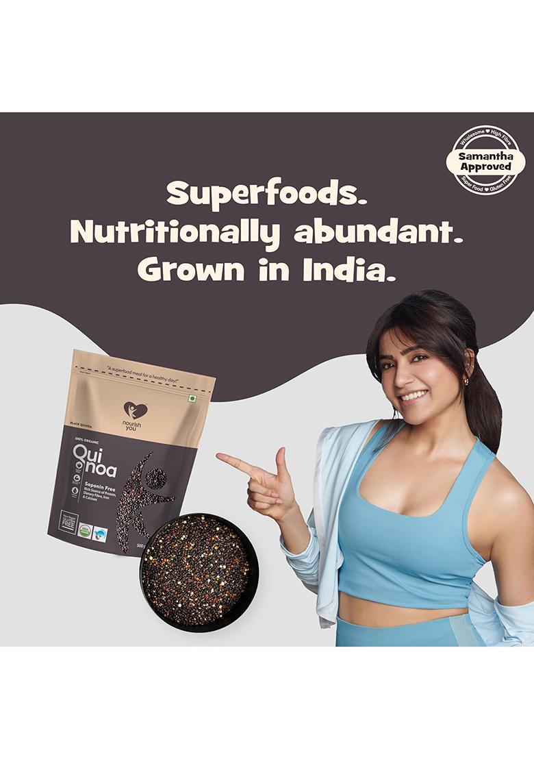 Nourish You Whole Grain Black Quinoa 500 Gm | Dietary Grains | Gluten Free | Superfood | Rich In Protein And Fiber| Healthy Breakfast Cereal | Pack Of 1